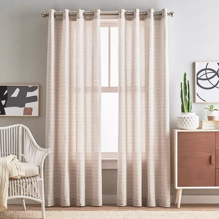 Peri T6401 Beige Home Cargo Stripe Grommet Window Panel Pair 84×50 in