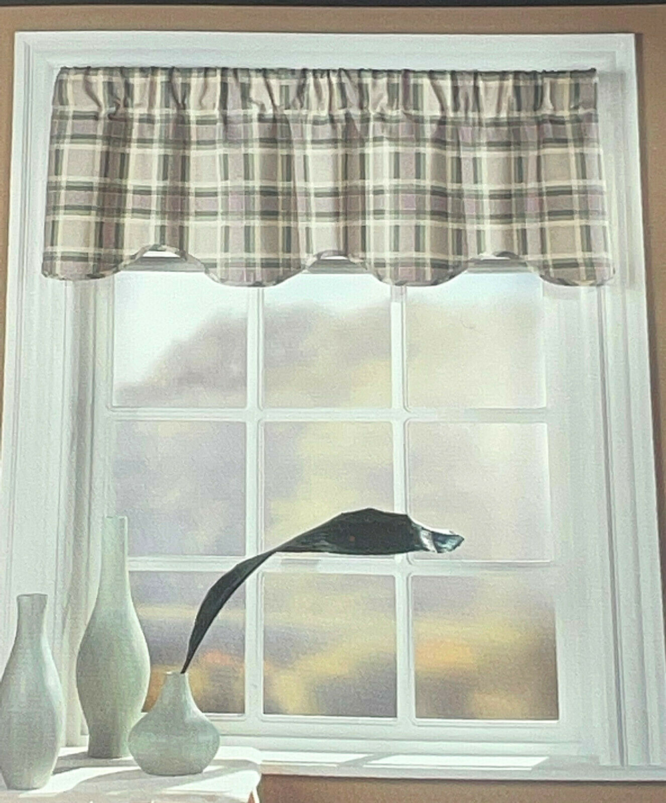 Colormate Valance 52 x 15 Sage Green Plaid Scallop 100% Duck Cotton VTG 2004 USA