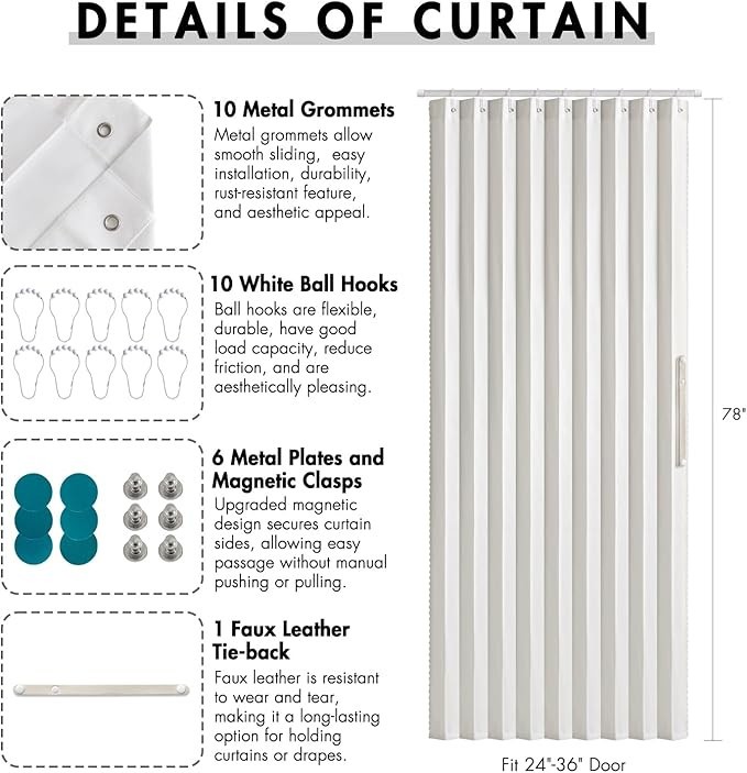 1 Panel W39×L78inches Accordion Style Magnetic Folding Door Curtains for Doorway