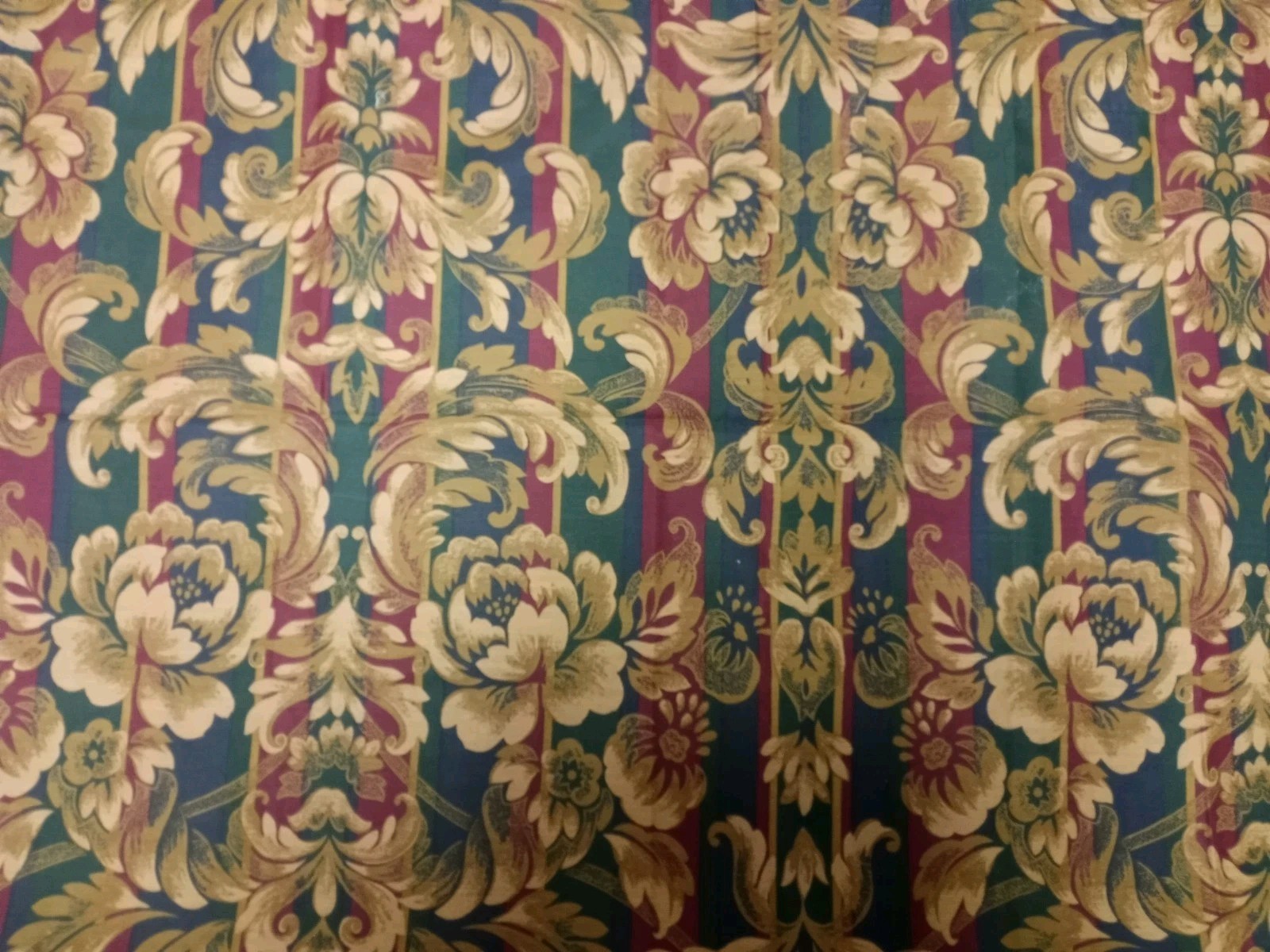 2 Sets J C Penney Tier And Valances Lg Floral Scroll & Stripe Curtains Vintage