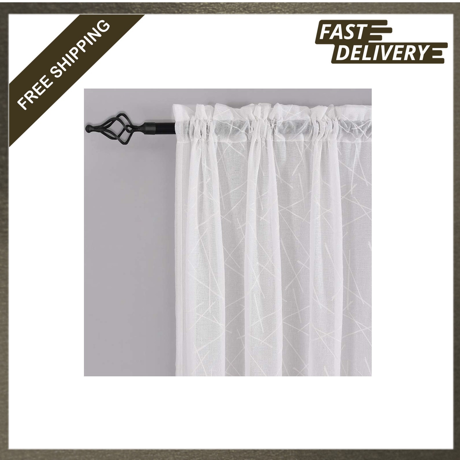 Sheer Curtain Panels 52 Inch Wide Embroidery Voile Set of 2 45 Inch Length for