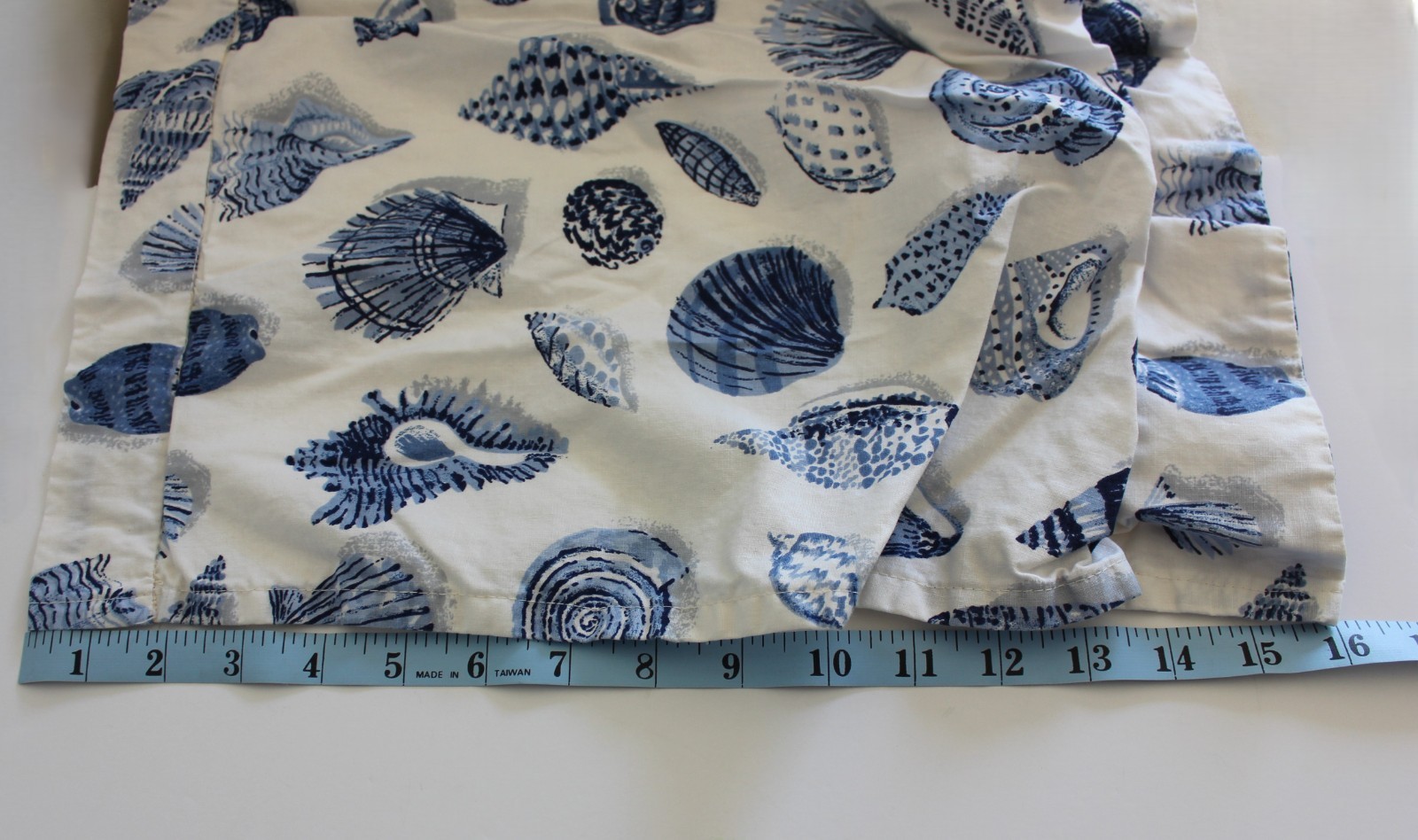 Custom Curtains Blue White Seashell Toile Vtg 3-Pc Drapery Set Beachcomber