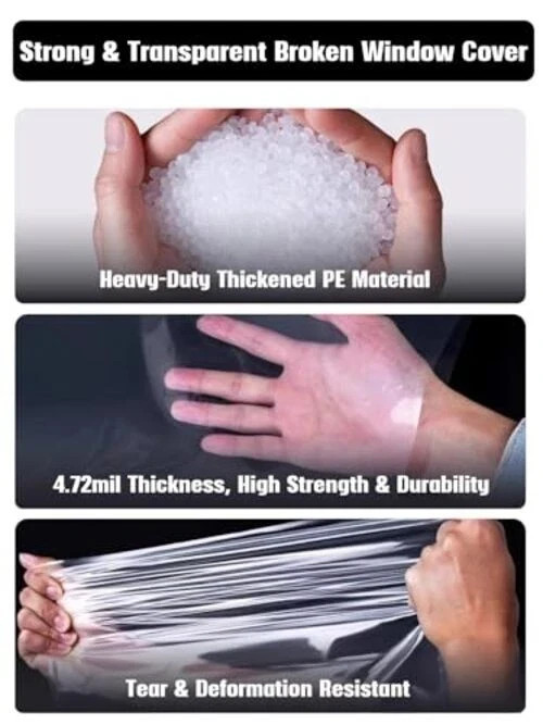 Temporary Car Window Cover for Broken Glass, 78.7×39.4 in Waterproof Plastic