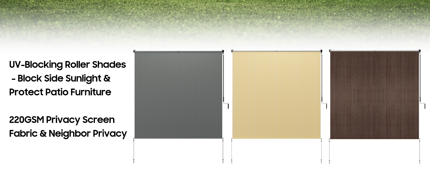 60″ W x 96″ L Roll Up Blinds – Patio Shades with Windproof Bungee tie, 90% UV