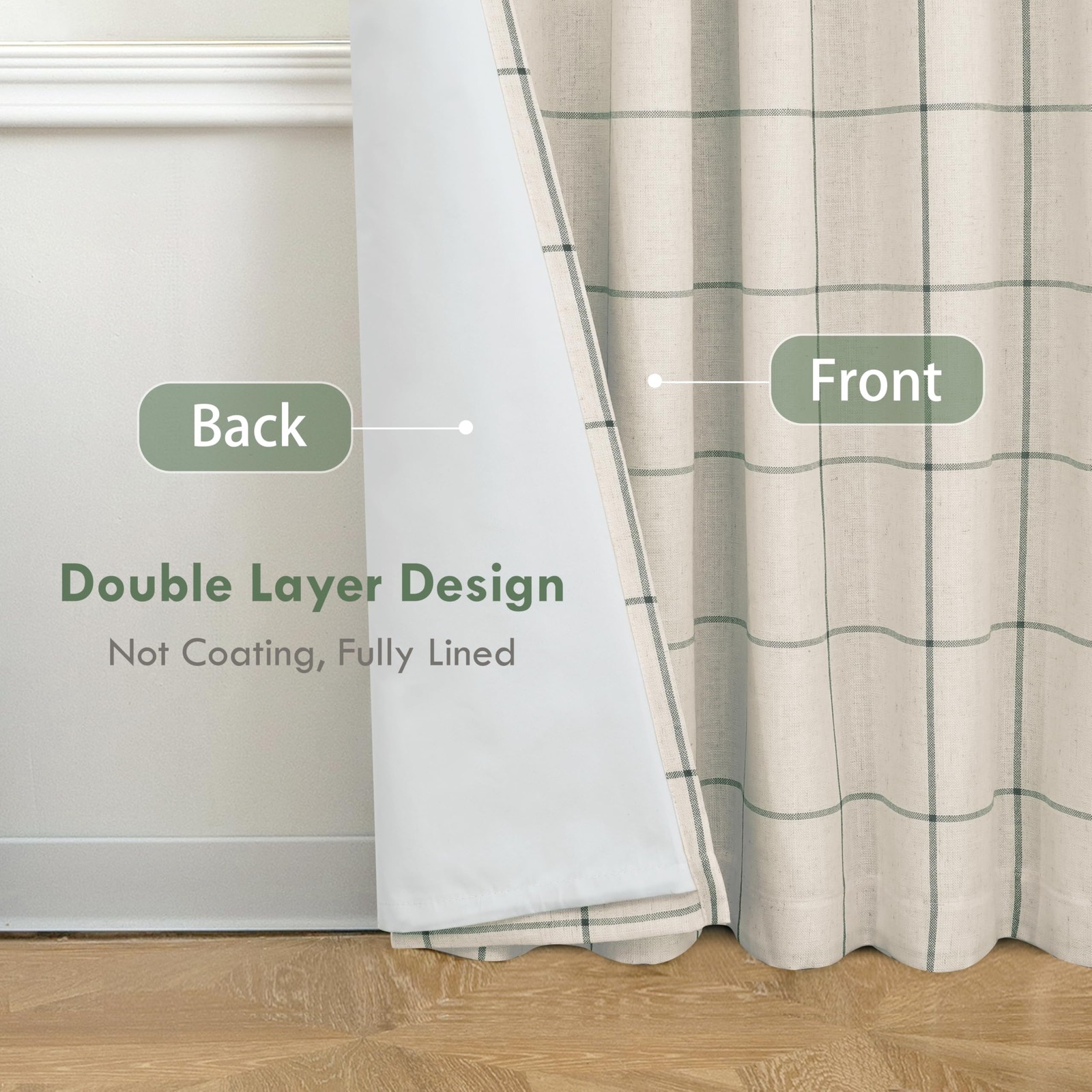 DriftAway 100% Blackout Windowpane Plaid Linen Curtains Double Layer Farmhous…