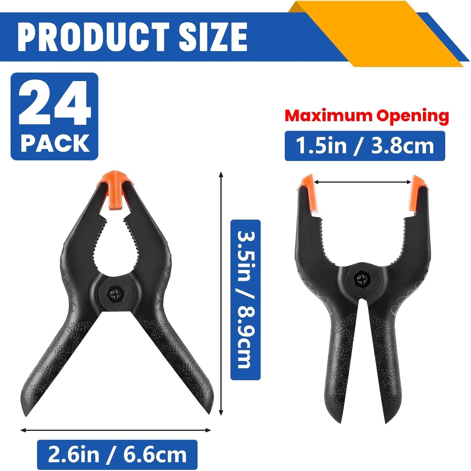 24 Pack 3.5 inch Plastic Spring Clamps, Black Heavy Duty Clips, Backdrop Clip…