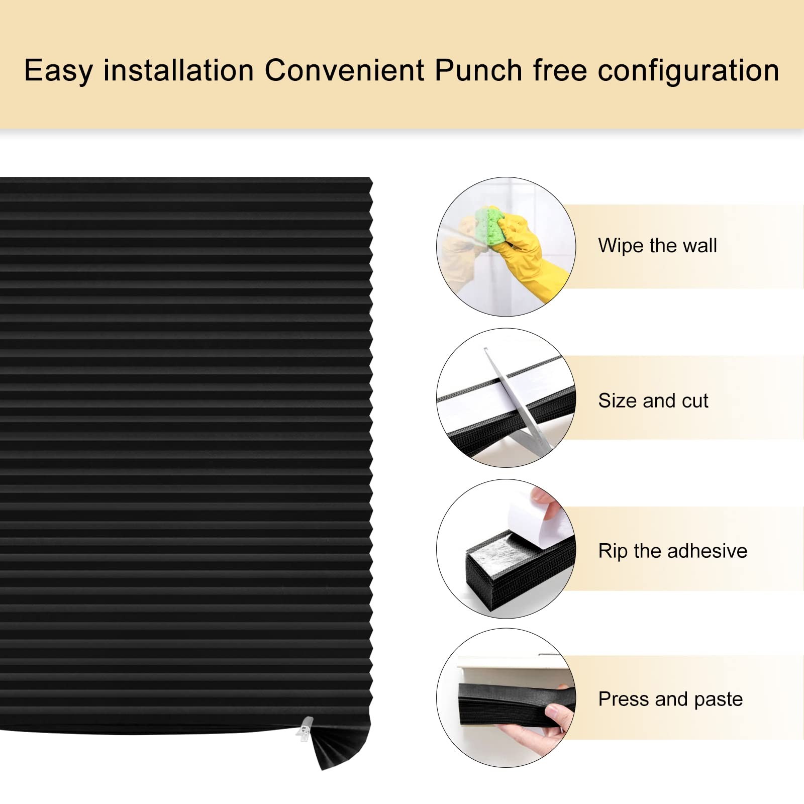 Window Blinds Cordless Blackout No Drill Cut to 24″W x 59″H, Black – 1 Pack