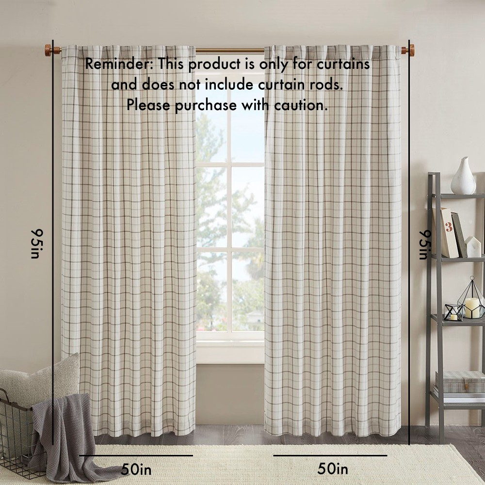 Plaid Rod Pocket and Back Tab Curtain Panel with Fleece Lining Natural 50×95″