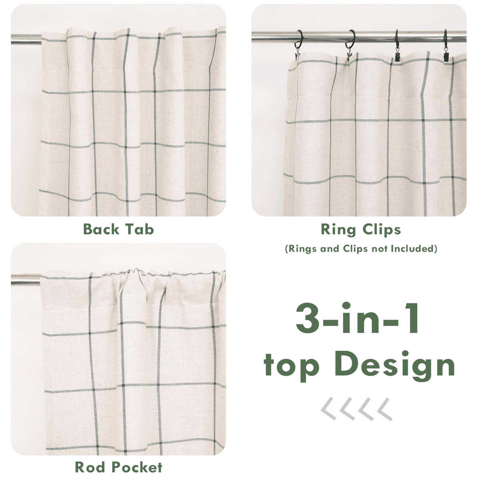 DriftAway 100% Blackout Windowpane Plaid Linen Curtains Double Layer Farmhous…