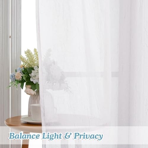 Crushed Sheer Valances for Window 14 Inch Length 42″W x 14″L (Pack of 2) White