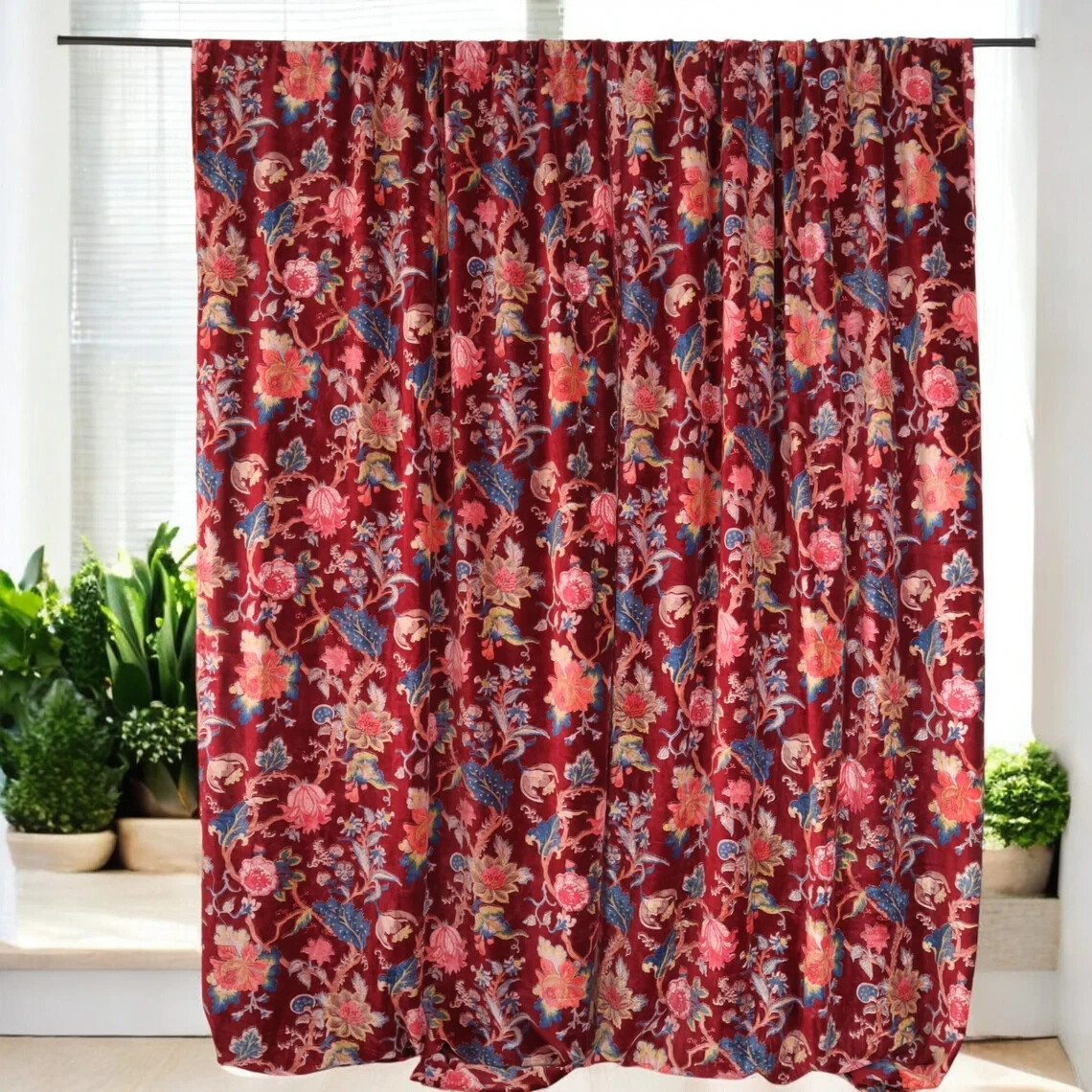 Red Color Velvet Curtain Drape Window Decor Door Curtain Blackout Luxury Curtain