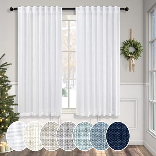 White Back Tab Curtains 45 Inch Length for 52″W x 45″L (Pack of 2) Pure White