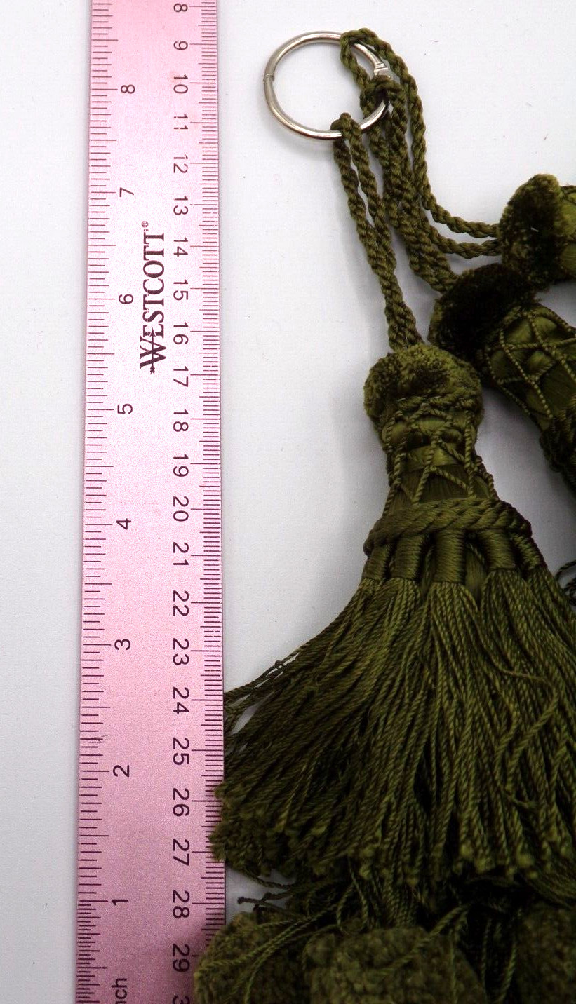 3 Green Decorative Tassels with pom pom 7 inches – great Christmas Decor!!
