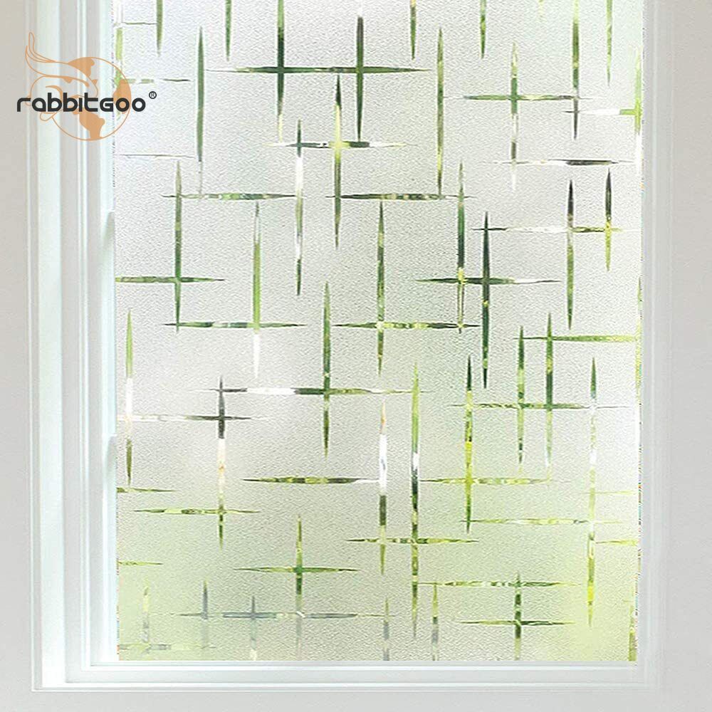 Rabbitgoo Cross Frosted Window Film Static Cling Glass Sticker for Decoration