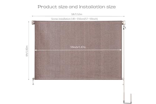 Cross Land Outdoor Roller Sun Shade Cordless Crank 60 x 72 in Mocha
