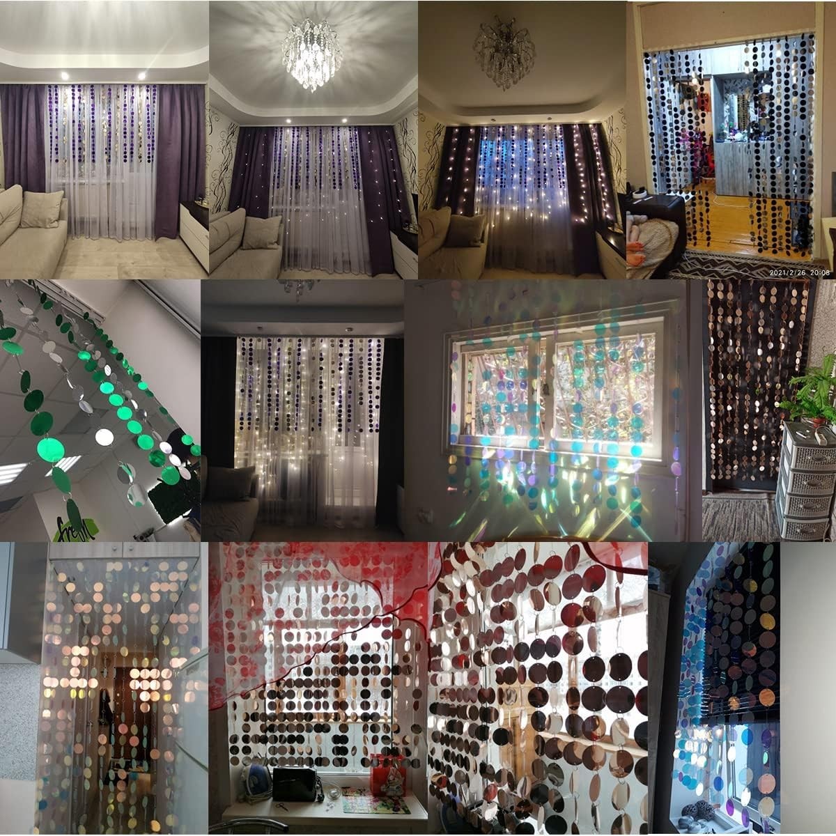 Sparkle Sequin Beaded Curtain Door String Curtains, PVC Sequin Bead Doorway Curt