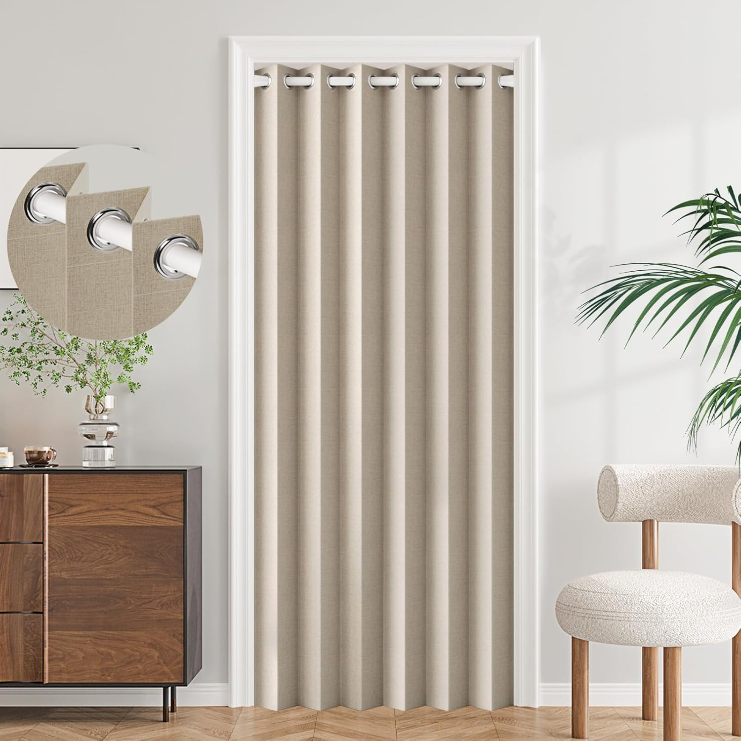 100% Blackout Magnetic Folding Door Curtain for Doorway Pleated Curtains Room Di