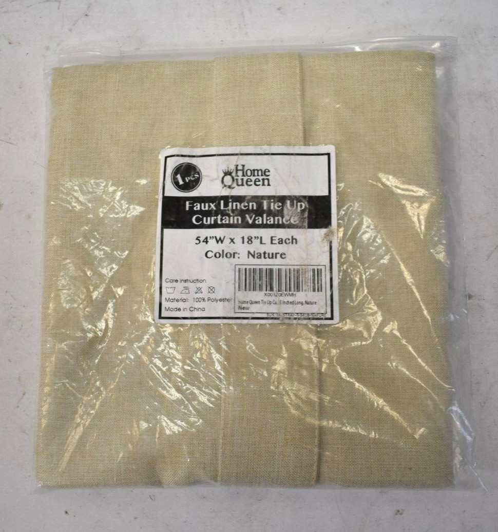 Home Queen Tie Up Faux Linen Tie Up Curtain Valance Nature Colored 54″ x 18″