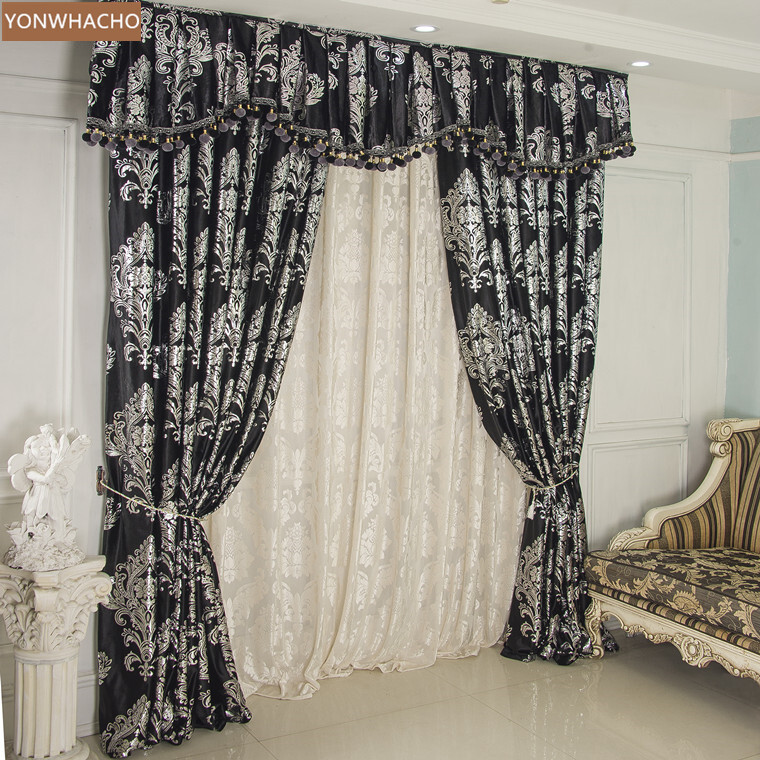 High-grade bronzing black velvet cloth blackout curtain valance drape B912