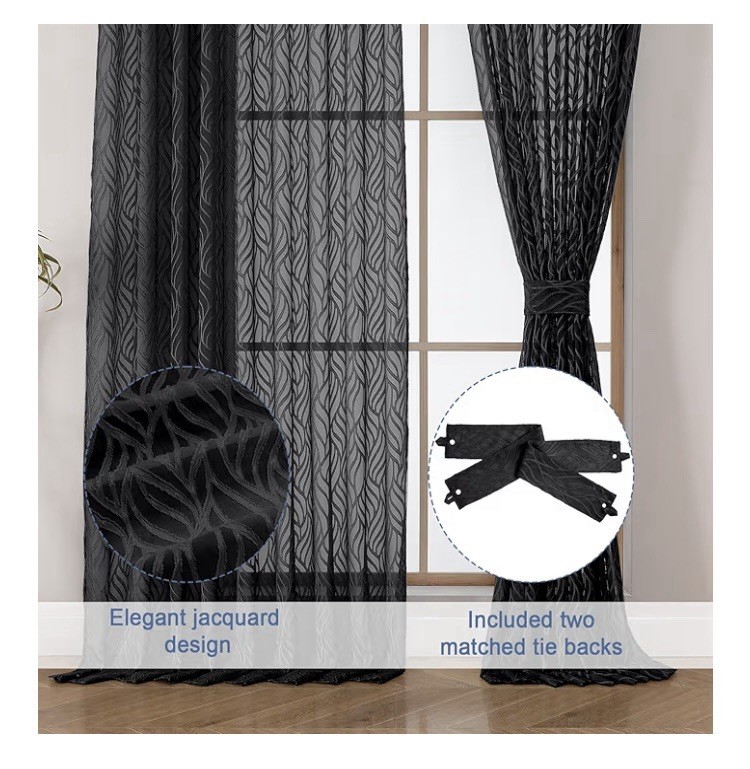 New OWENIE Max Pinch Pleated Sheer Curtains 54X96 Inch Length 2 Panels Set,black