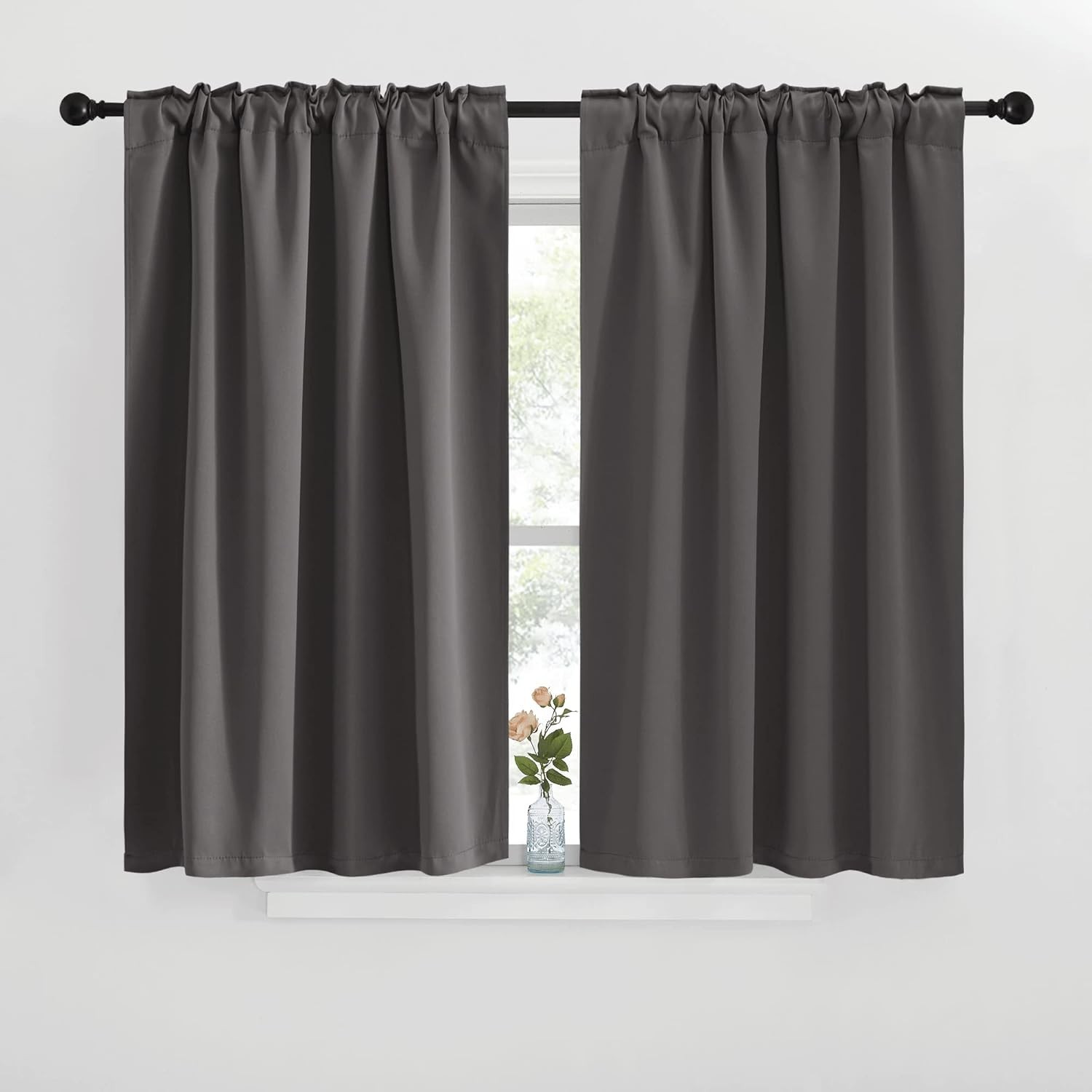 Blackout Window Curtains for Camper Grey 42×40 Inch 2 Panel Set Room Darkening