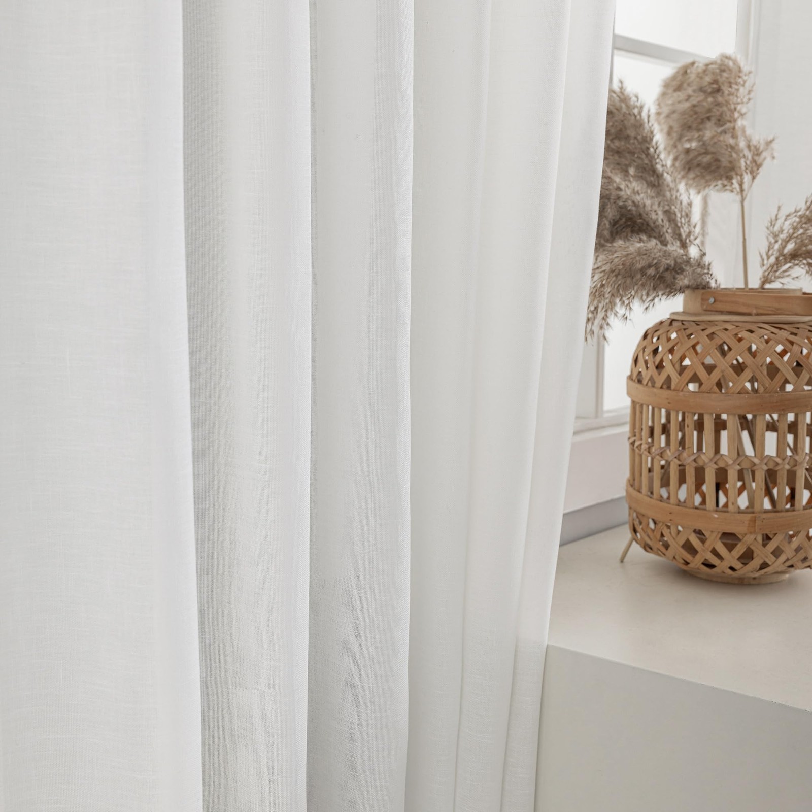 Mstexa White Linen Sheer Extra Wide Curtains 144 Inches Long 100 Inch Width