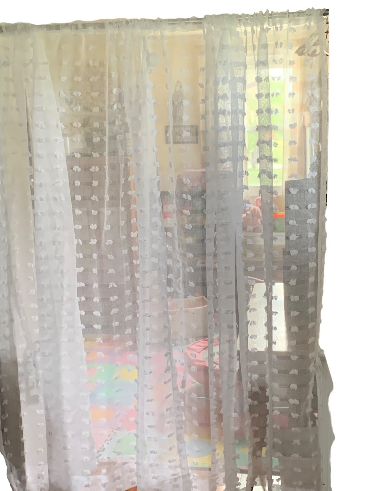 White Sheer Curtain Panels Polka Dot Design Set Panels 56Wx63L each