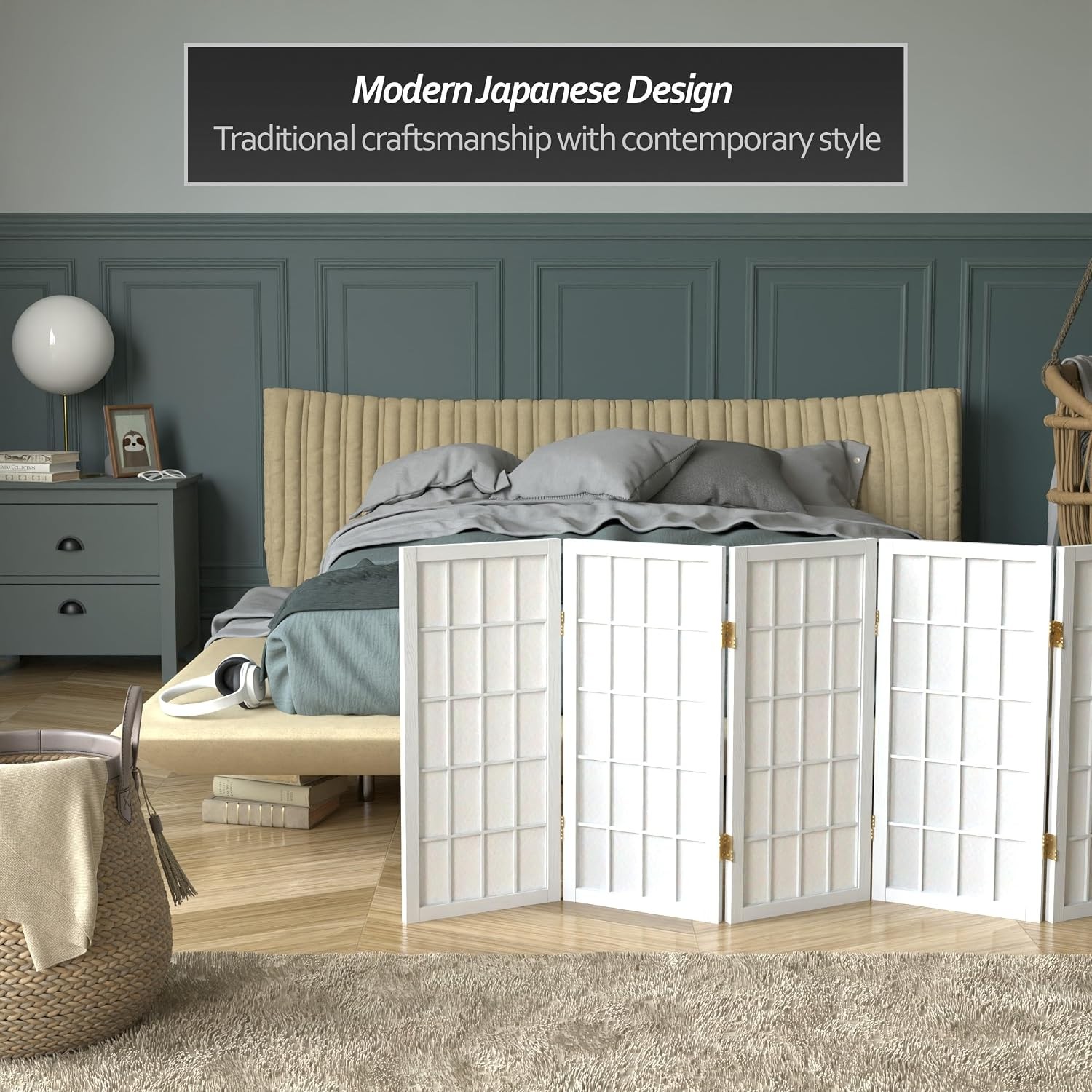 2 ft. Short Desktop Window Pane Shoji Screen – White – 8 Panels