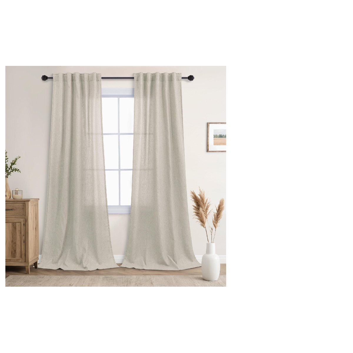 Mrs.Naturall Beige Narrow Curtains 84 Inches Long For Living Room Farmhouse
