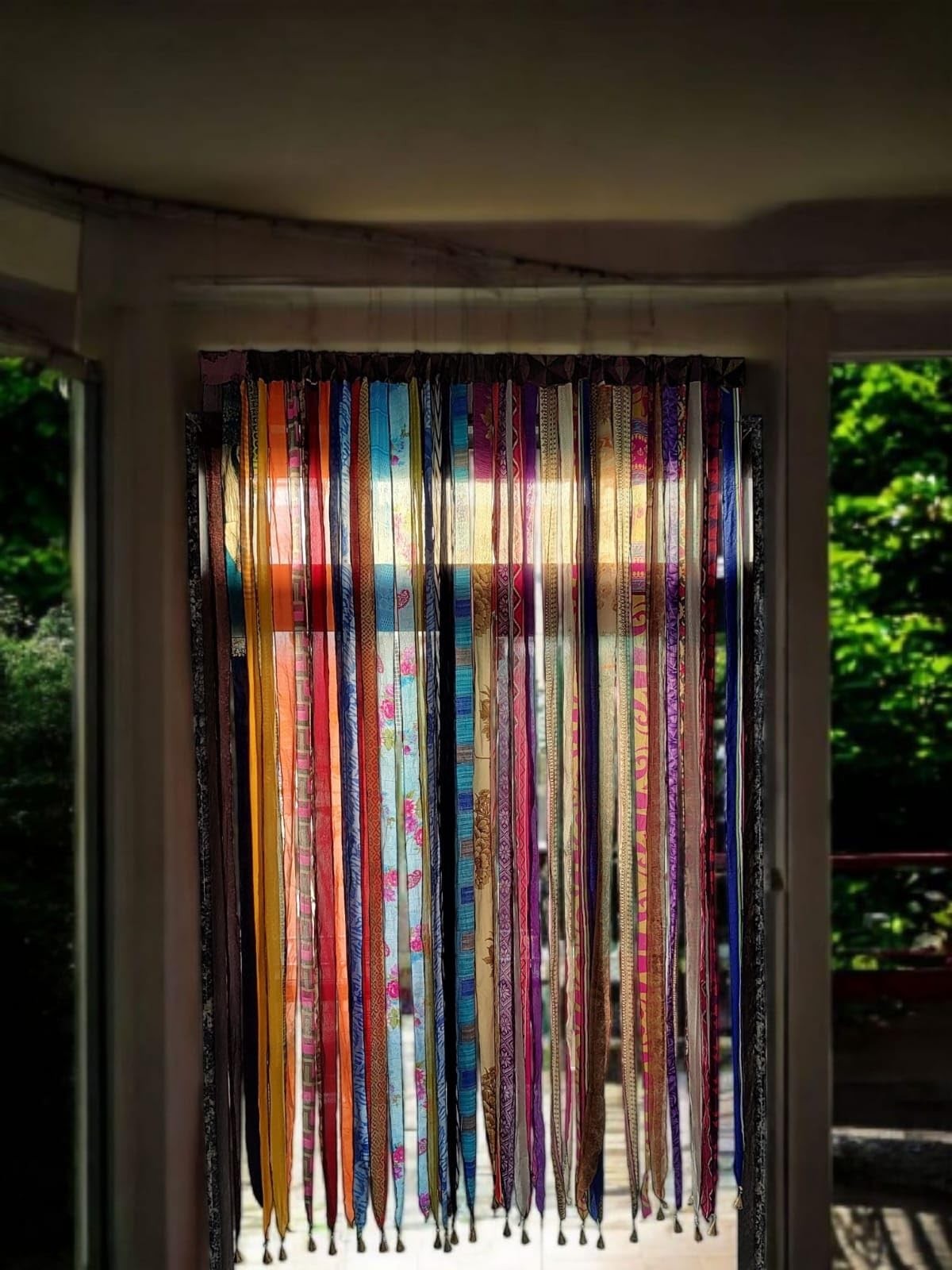 Mango Gifts Old Silk Sari Multicolor Ribbon Doorway Curtain Hippie Bohemian R…