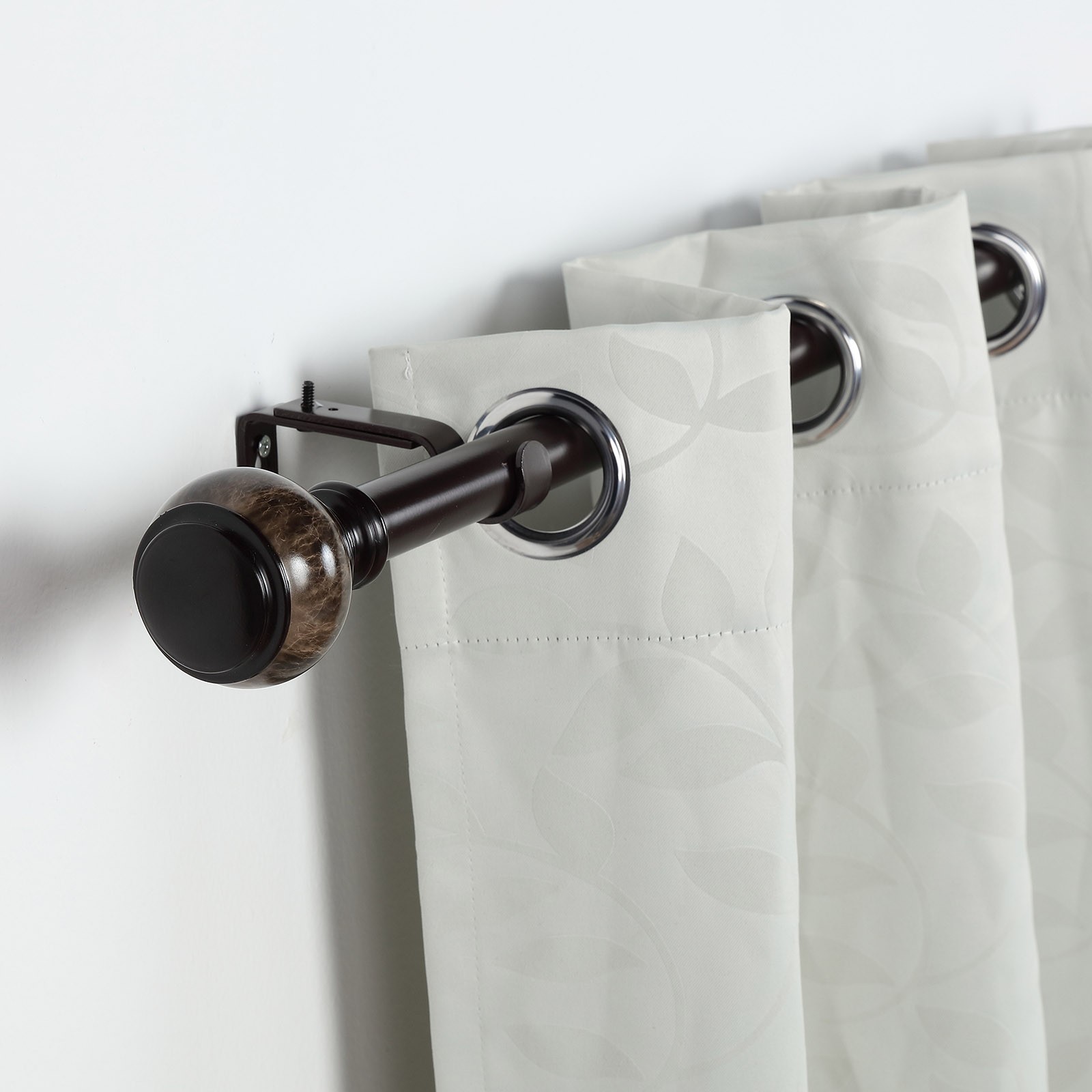 42-126″ long Brown Adjustable Metal Curtain Rod Set Marble Finials Decorations