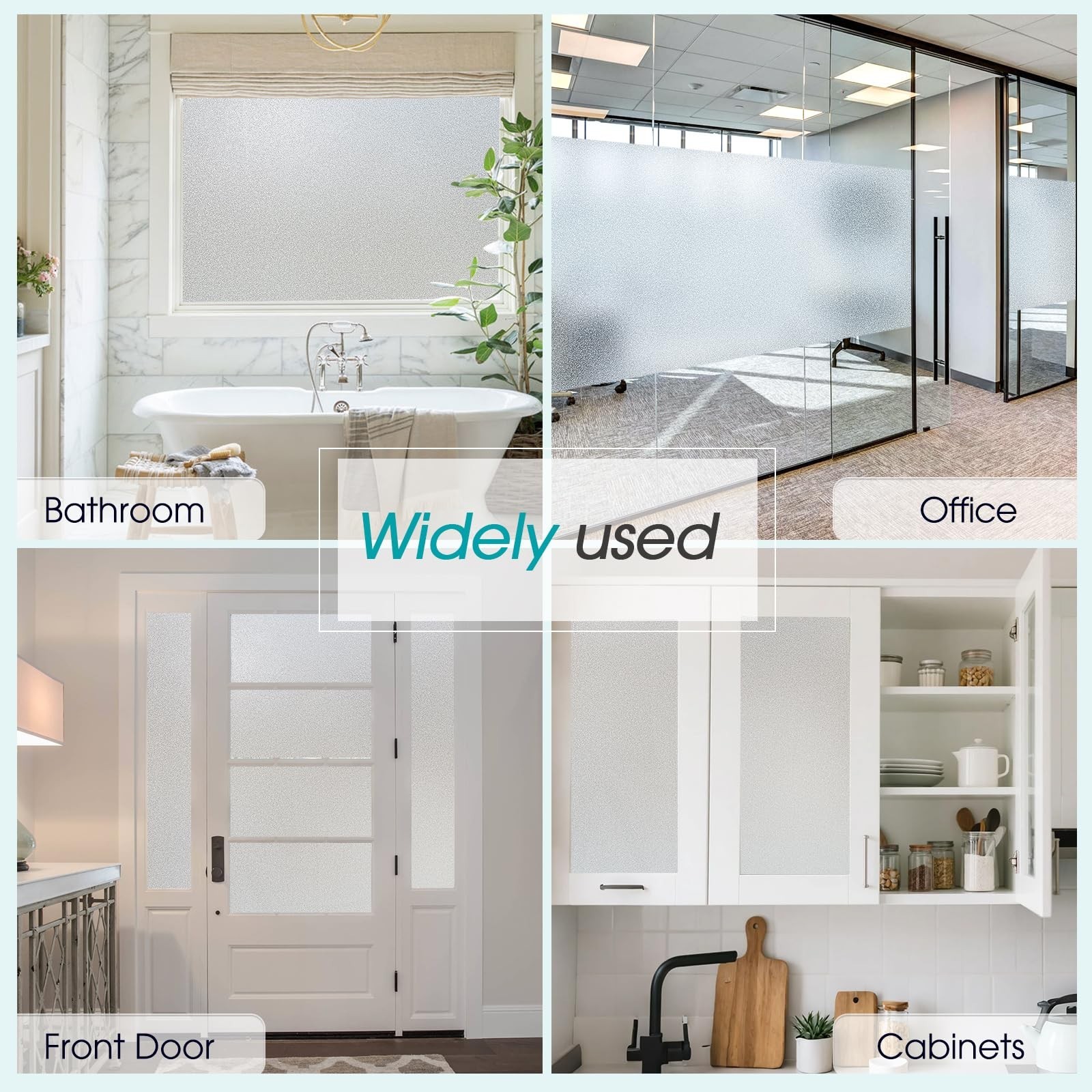 Frosted Glass Window Privacy Film – Static Cling, Anti-Glare, Heat Blocking, Rem