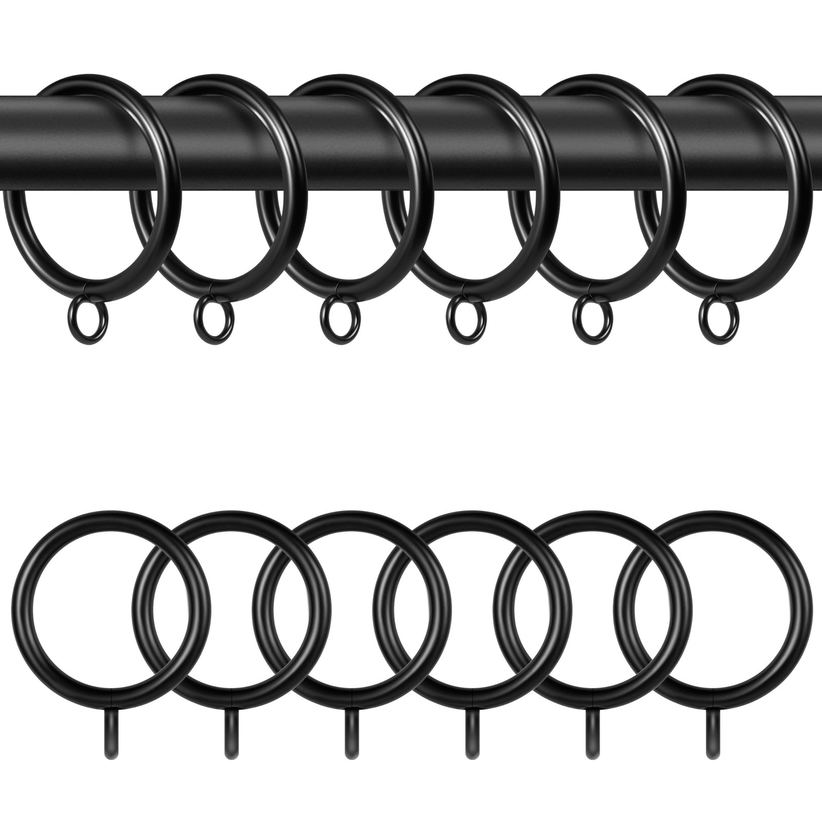 Metal Black Curtain Rings With Eyelet For Pinch Pleat Drapery Rod 1.5″Inner 48PK