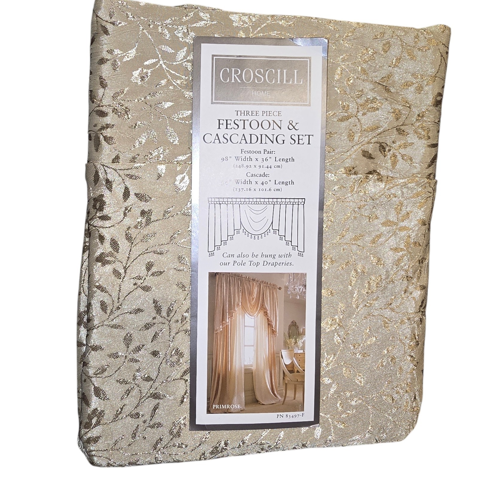 Croscill Primrose Celery Three Piece Festoon Cascading Valance Set
