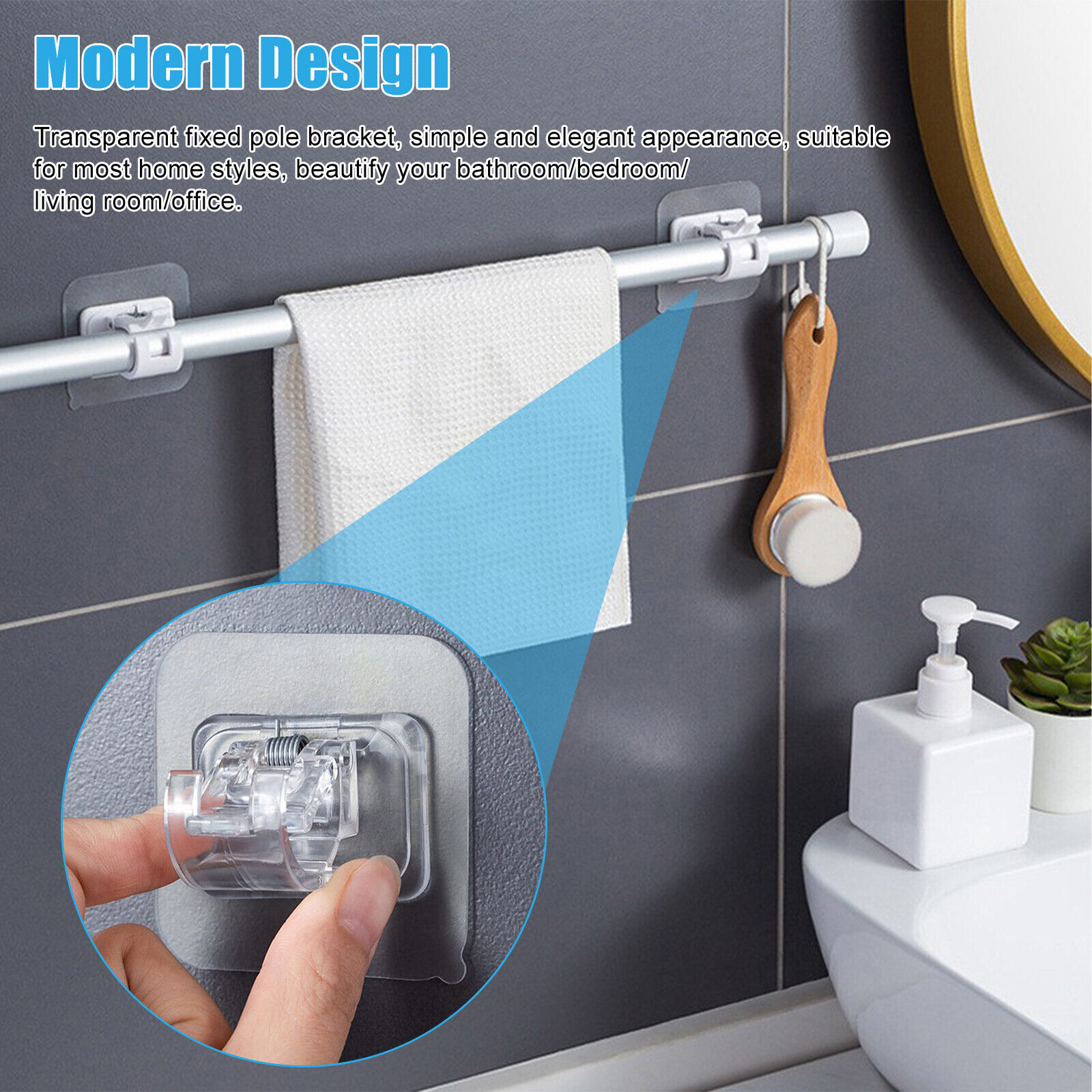 8× Adjustable Nail Free Curtain Rod Clip Brackets Self Adhesive Holder Hooks USA