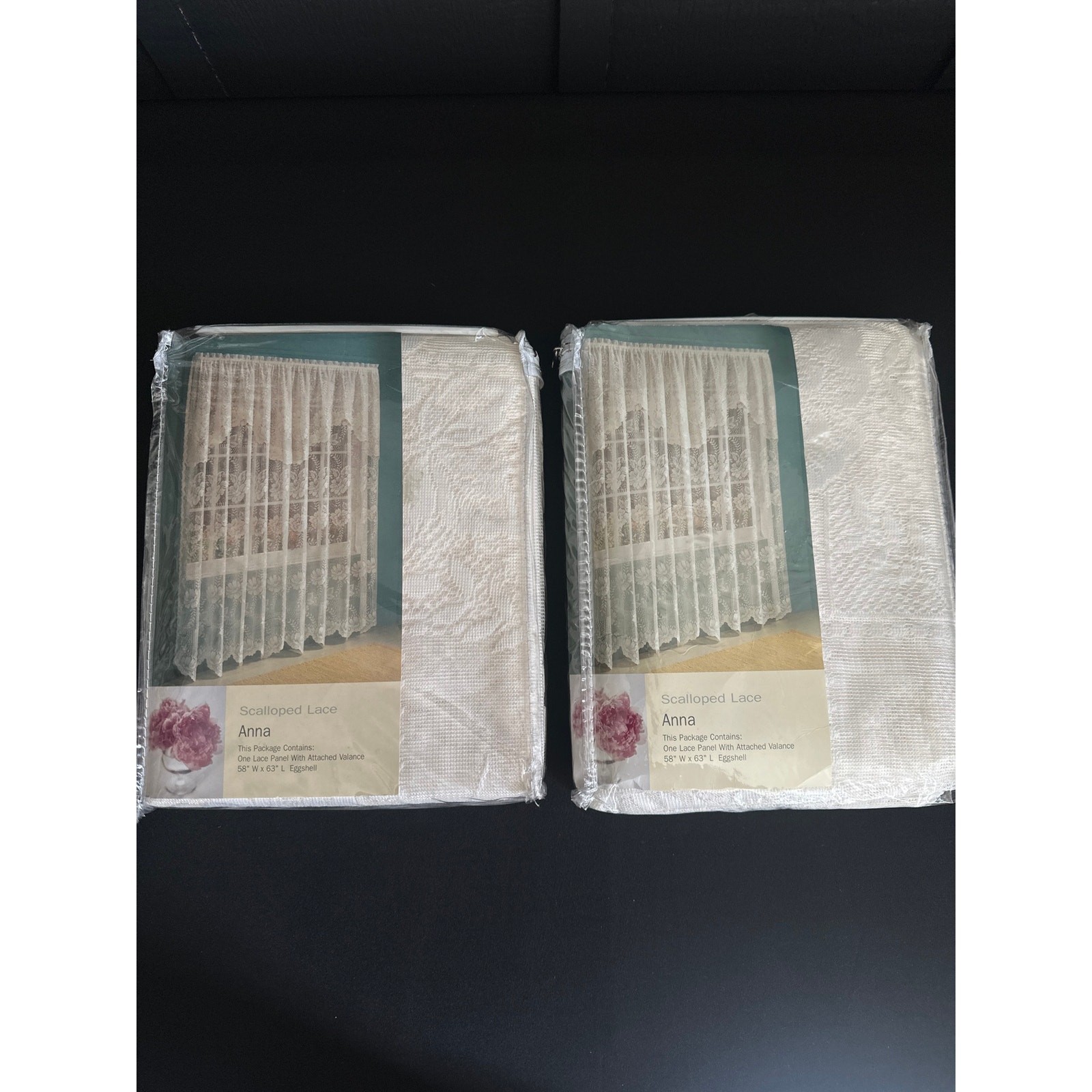 S Lichtenberg Anna Sheer Scalloped Lace Panels Eggshell Curtains Valance 58×63