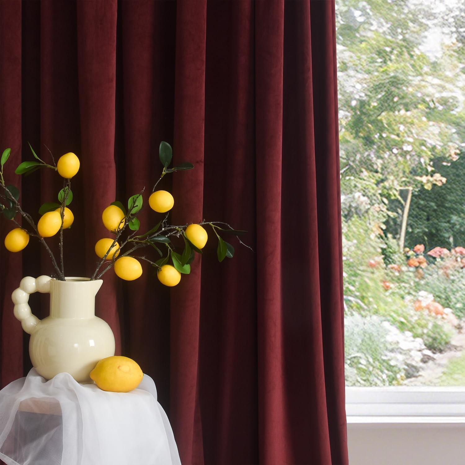 Velvet Ruby Wine Curtain 120 inch Long – Curtains Block Light Rod Pocket Thermal
