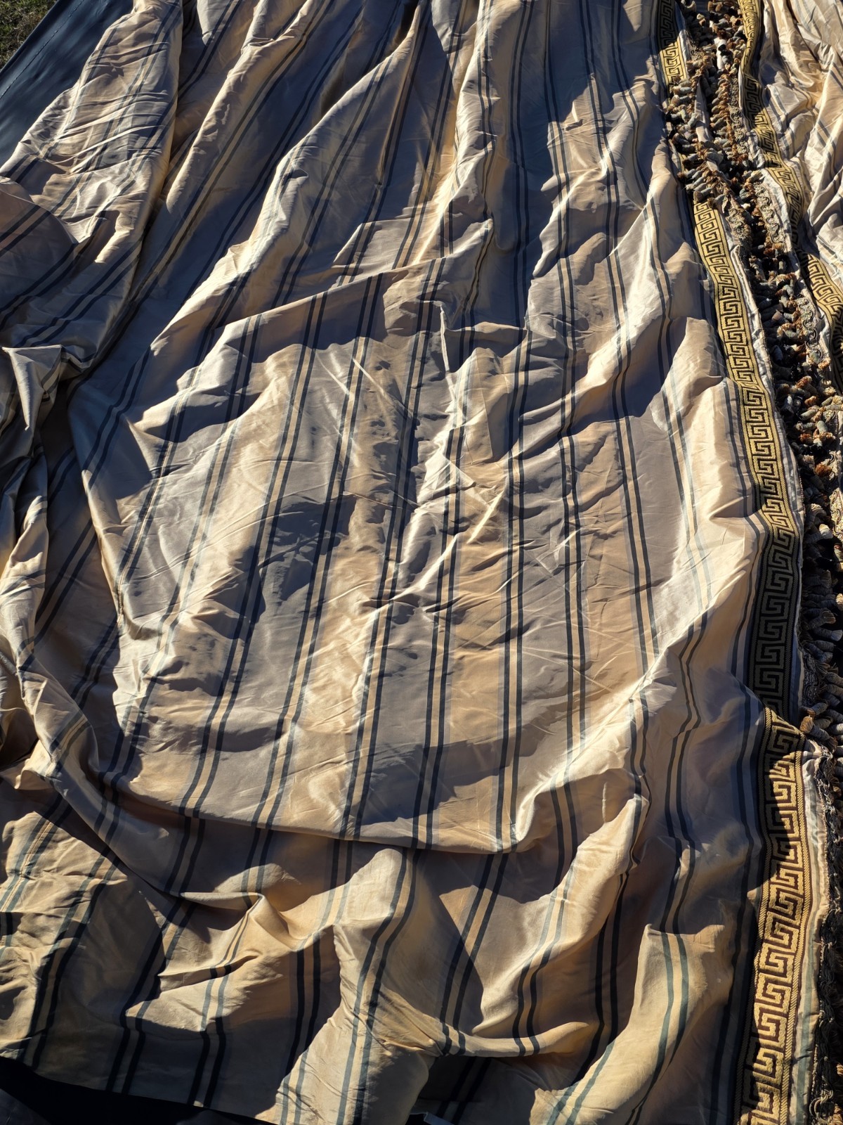 Versace Style Gold/Black Interlined Drapes Set 128″ X 37″ Each Vintage Hand Made