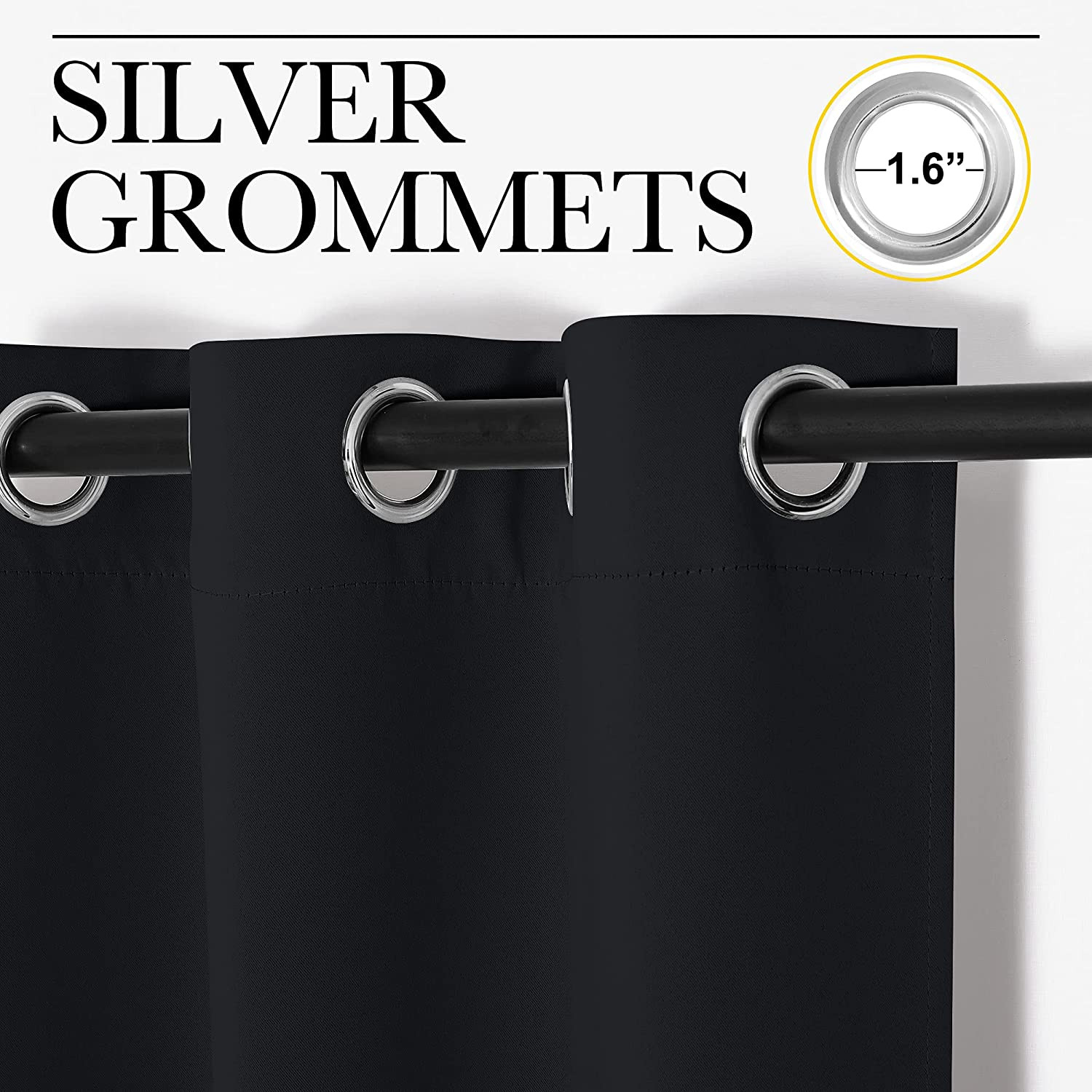 Pitch Black Thermal Insulated Blackout Curtains 2 Panels 42″x63″ Grommet Drapes