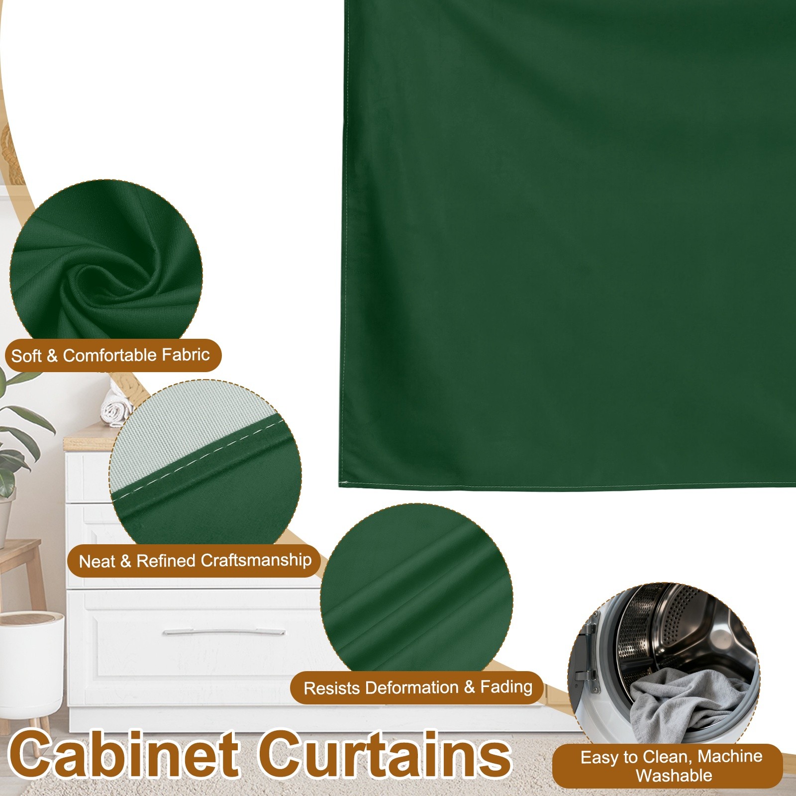 Cabinet Curtains Dust Proof Kitchen Privacy Curtain (35.4″x27.6″ Dark Green)