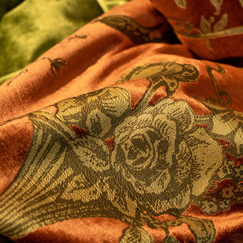 classical European chenille printing red green thick curtain valance tulle M1524