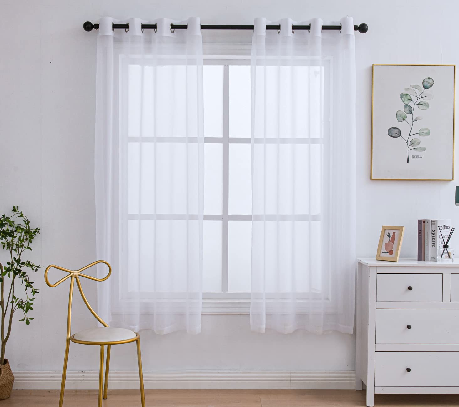 PI Clear White Sheer Curtains with Rings Top 72 Inch