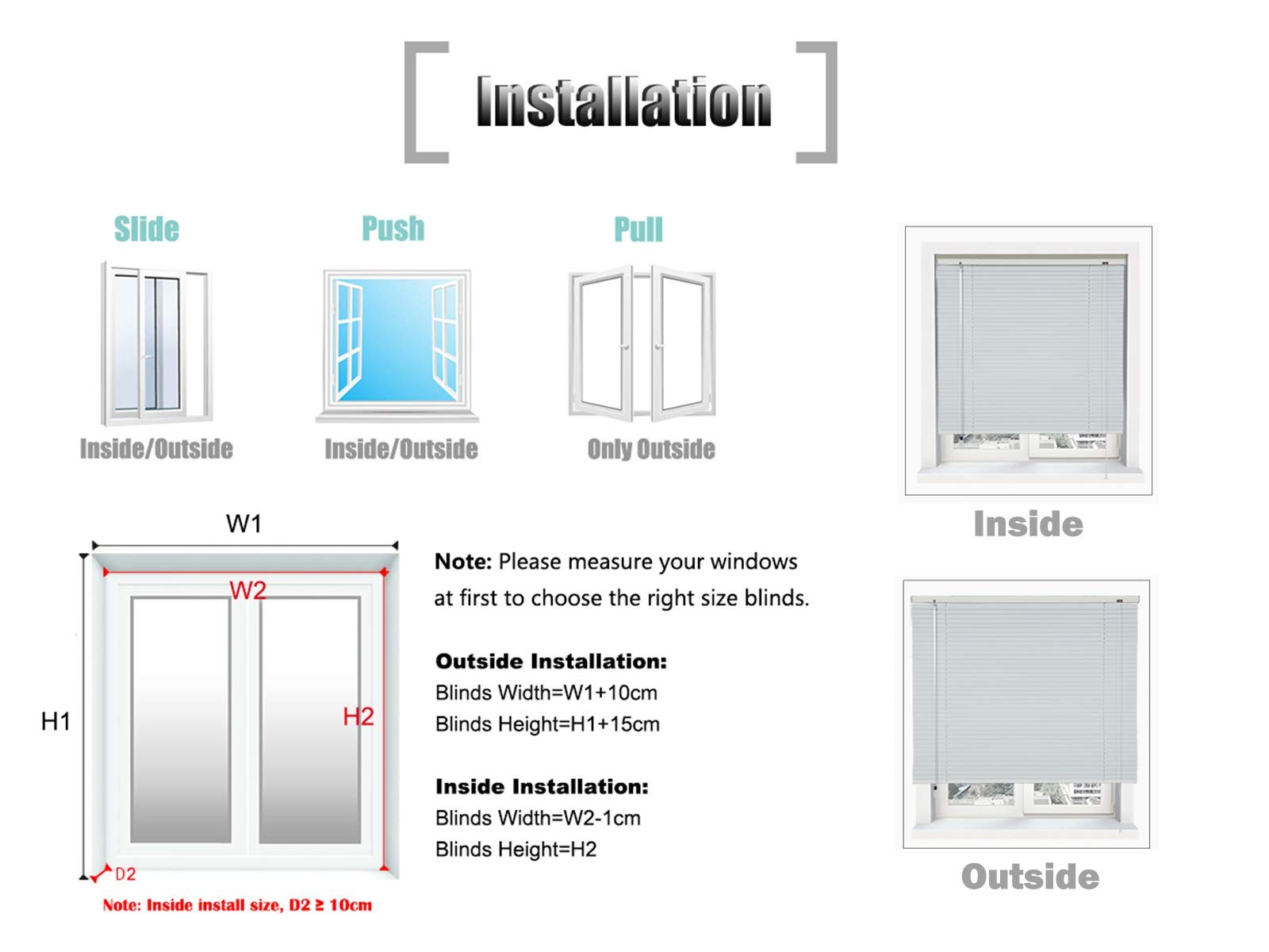 Mini Blinds Suitable for 20″ W x 64″ H Windows 1″ Aluminum Horizontal Venetia…