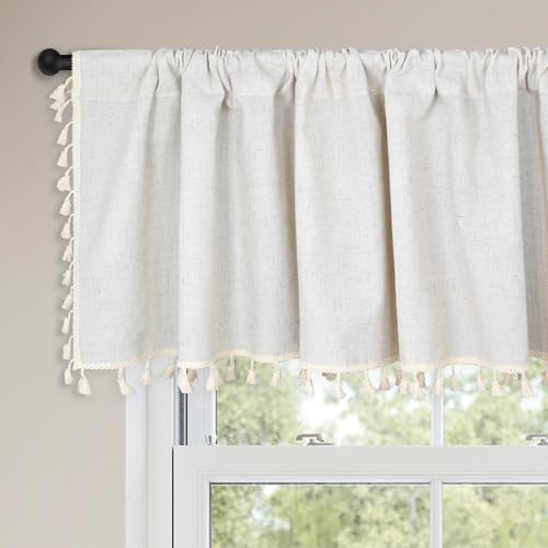 Boho Linen Valances for Windows,Kitchen Valances with 59Wx17.7L Beige