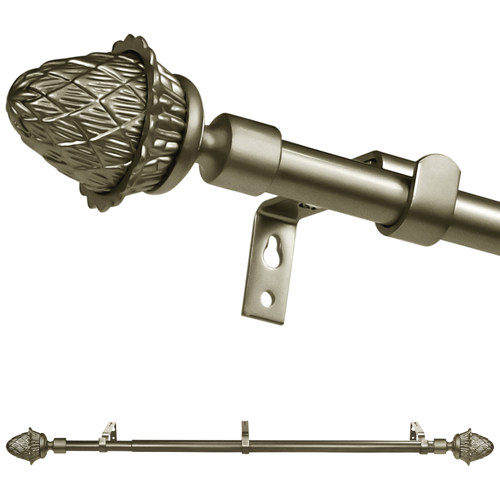 5/8″ Adjustable Artichoke Finial Curtain Drapery Rod, 28″-48″/48″-84″/84″-120″