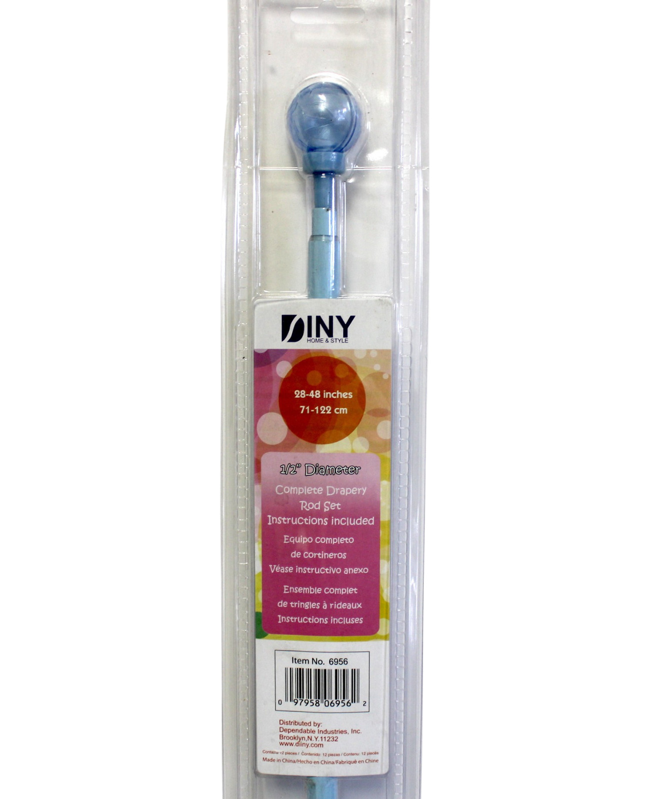 Complete Drapery Curtain Rod Set 1/2″ Diameter Blue Size 28-48 inches