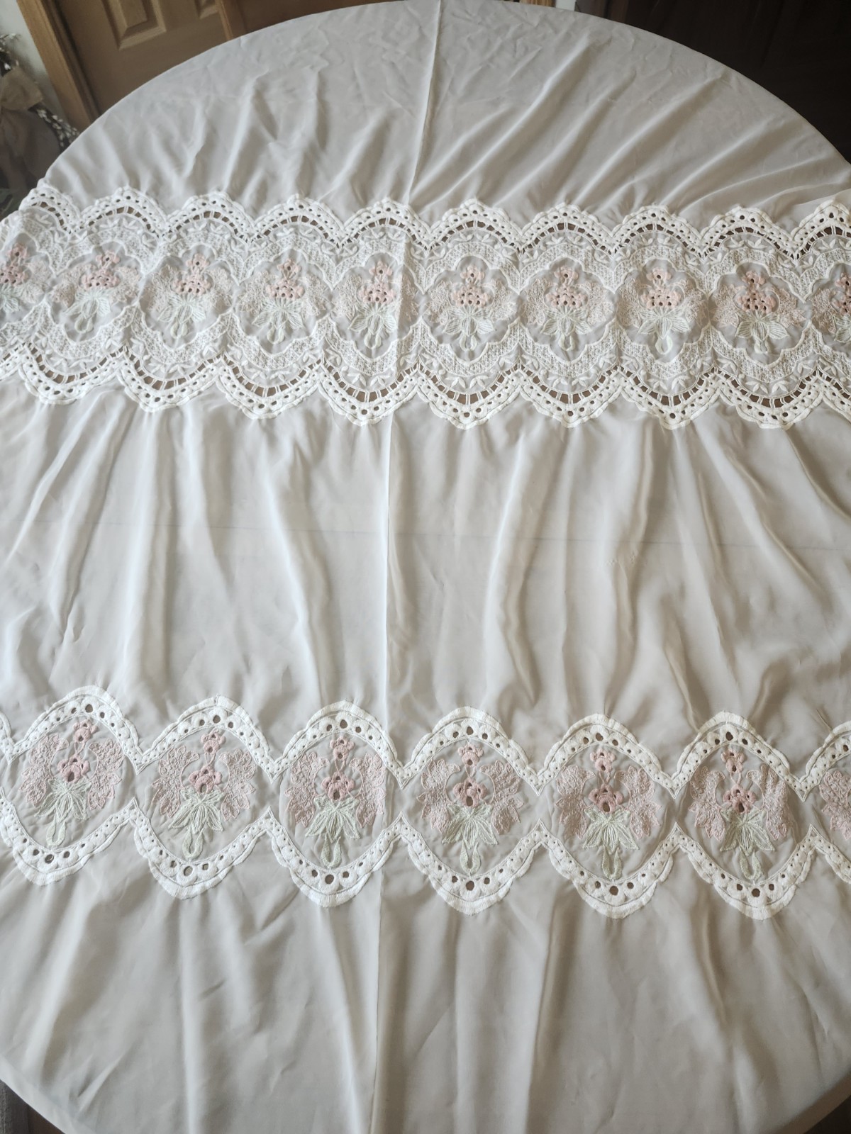 Set Sheer Polyester Machine Embroidered Curtains Flower Pattern Pink Pretty!…