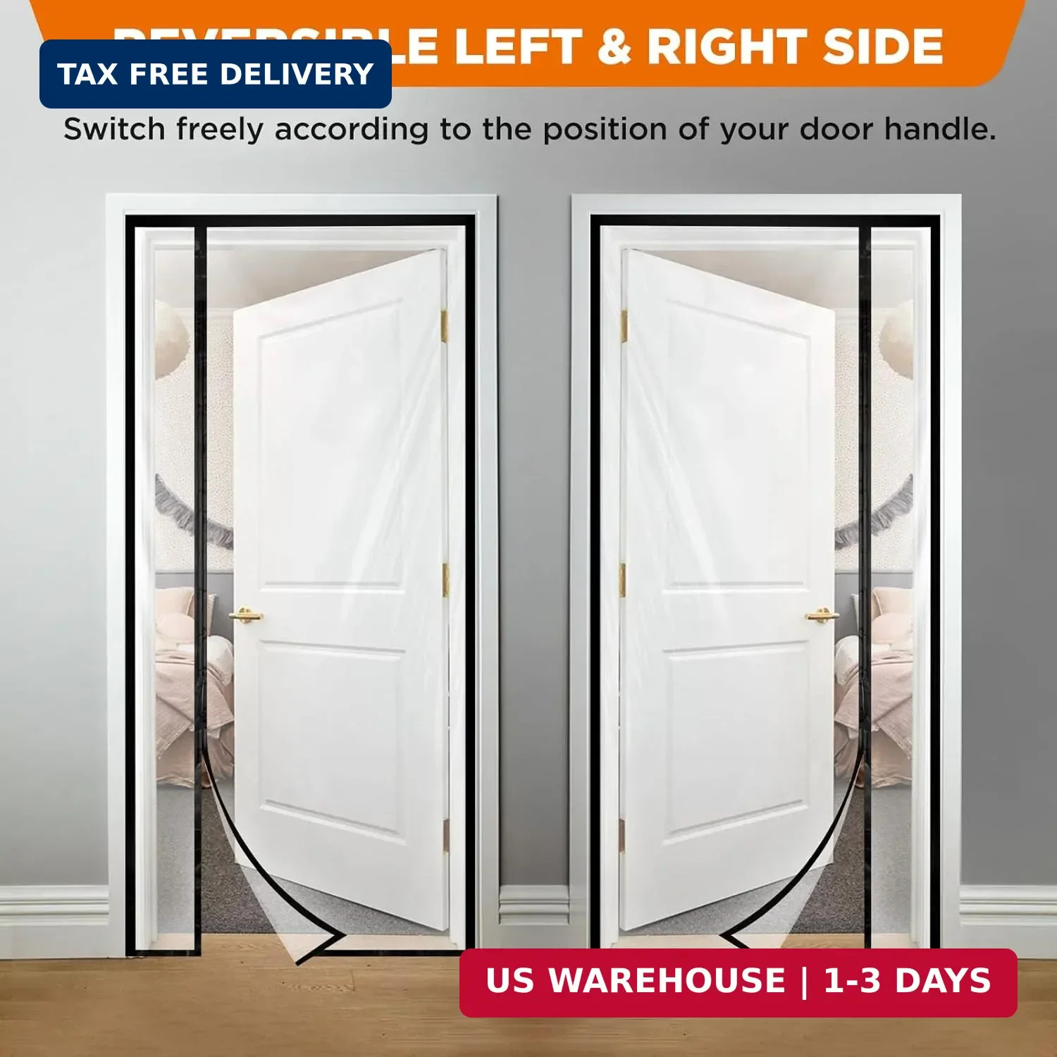Transparent Thermal Insulated Door Curtain, Reversible Left or Right Side Openin