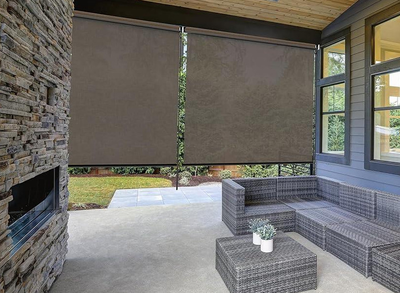 RADIANCE 0371696 Cordless Exterior Crank Operated Solar Shade, Coconut Brown,