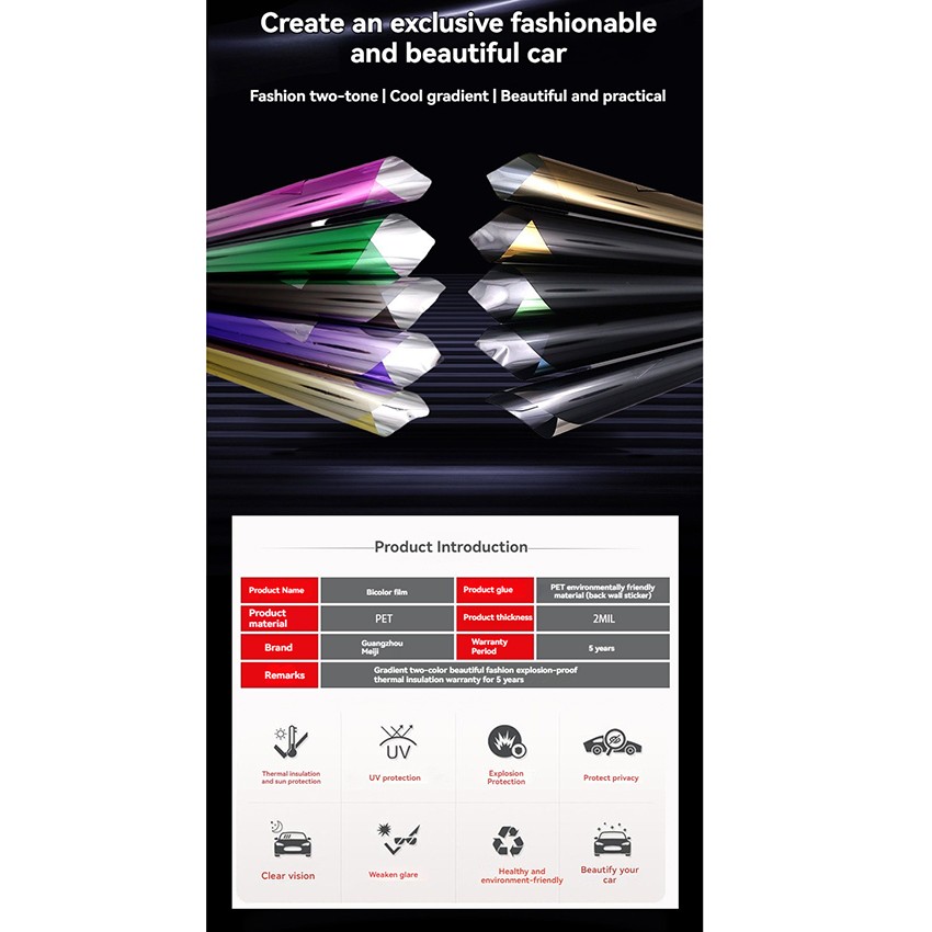 Car Insulation Window Film Gradient Decorative Sticker Films Protector 50CM X 3M